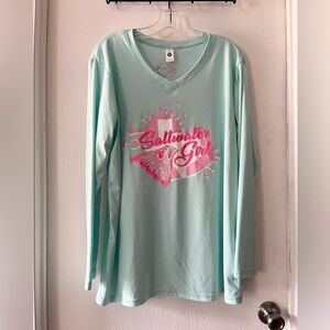 The Texan Saltwater Girl Aqua Long Sleeve Shirt